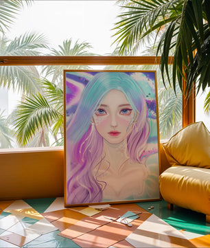 Fantasy portrait of a woman with pastel hair and vibrant features