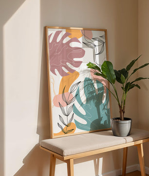 Illustration botanique abstraite avec des motifs de feuilles colorés