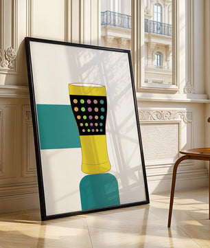Colorful abstract illustration of a pint glass with dotted pattern