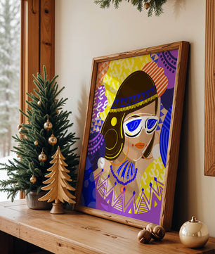 Portrait abstrait coloré avec des motifs géométriques vibrants