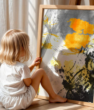 Abstract yellow and black watercolor splash with dynamic brushstrokes