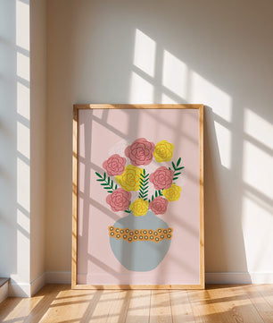 Colorful flower bouquet in a decorative vase illustration