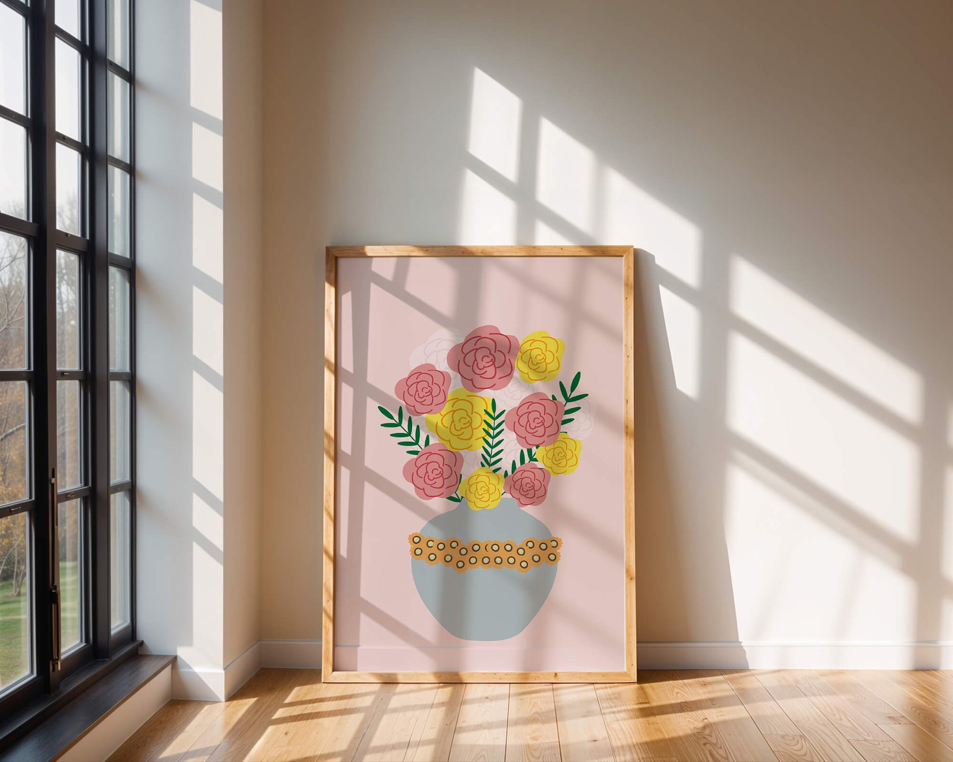 Colorful flower bouquet in a decorative vase illustration