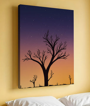 Silhouette Of Tree Against Stunning Sunset Sky With Stars