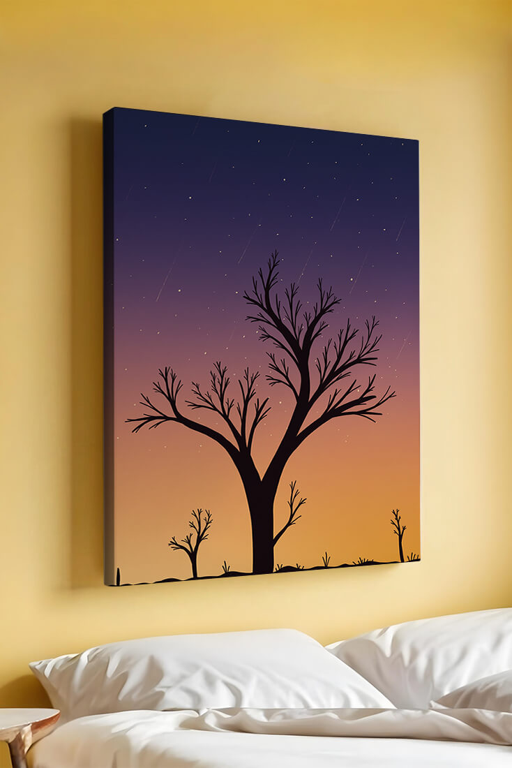 Silhouette Of Tree Against Stunning Sunset Sky With Stars