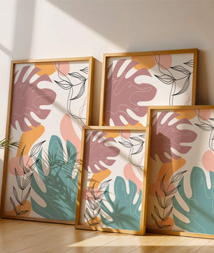 Illustration botanique abstraite avec des motifs de feuilles colorés
