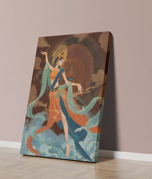 Elegant depiction of an ethereal dancer in vibrant traditional attire