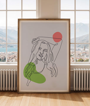 Line Art Portrait with Abstract Shapes in Minimalist Style - Mi tienda