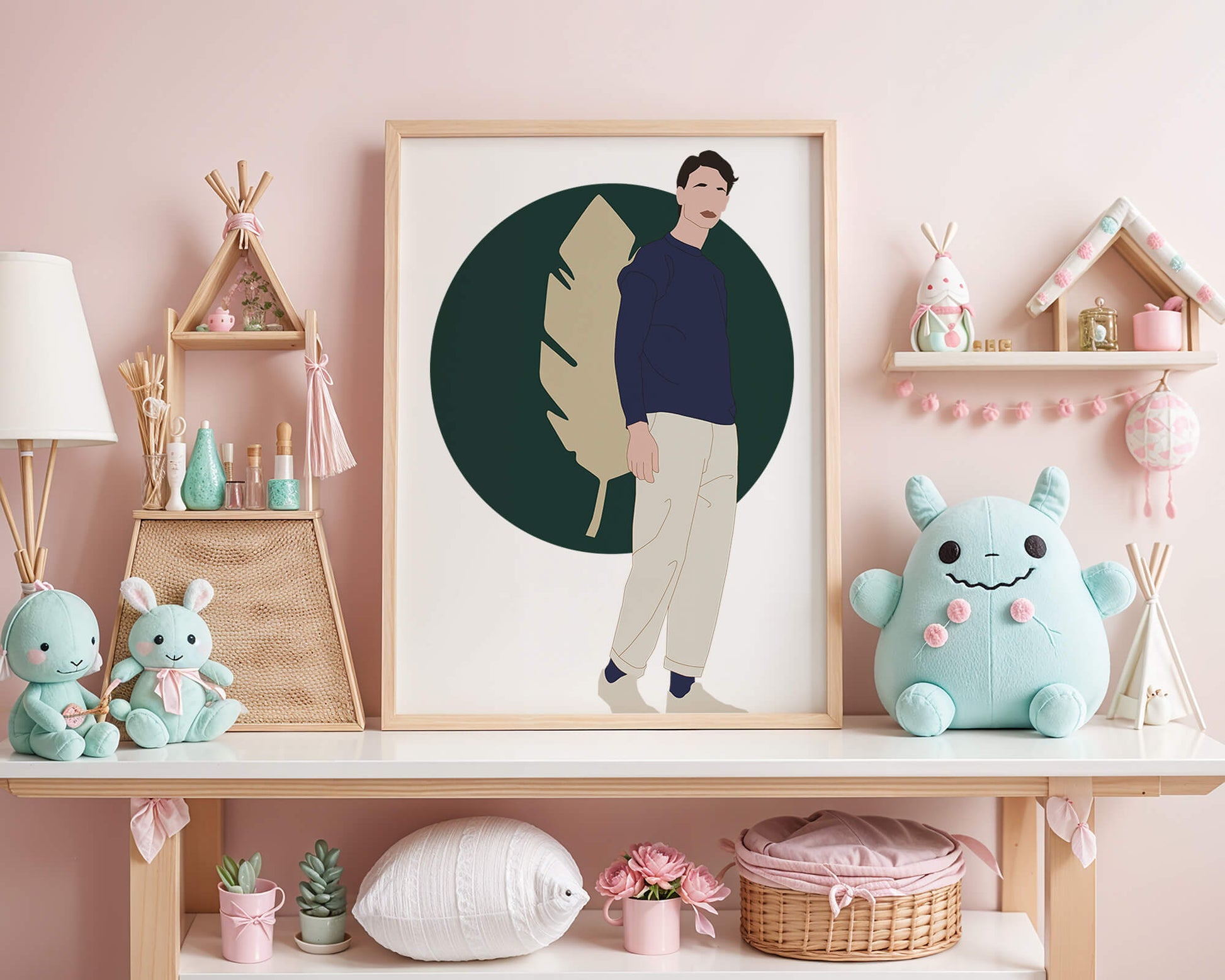 Illustration of a man standing with abstract leaf background