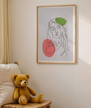 Line Art Portrait auf grauem Hintergrund mit Farbakzenten 