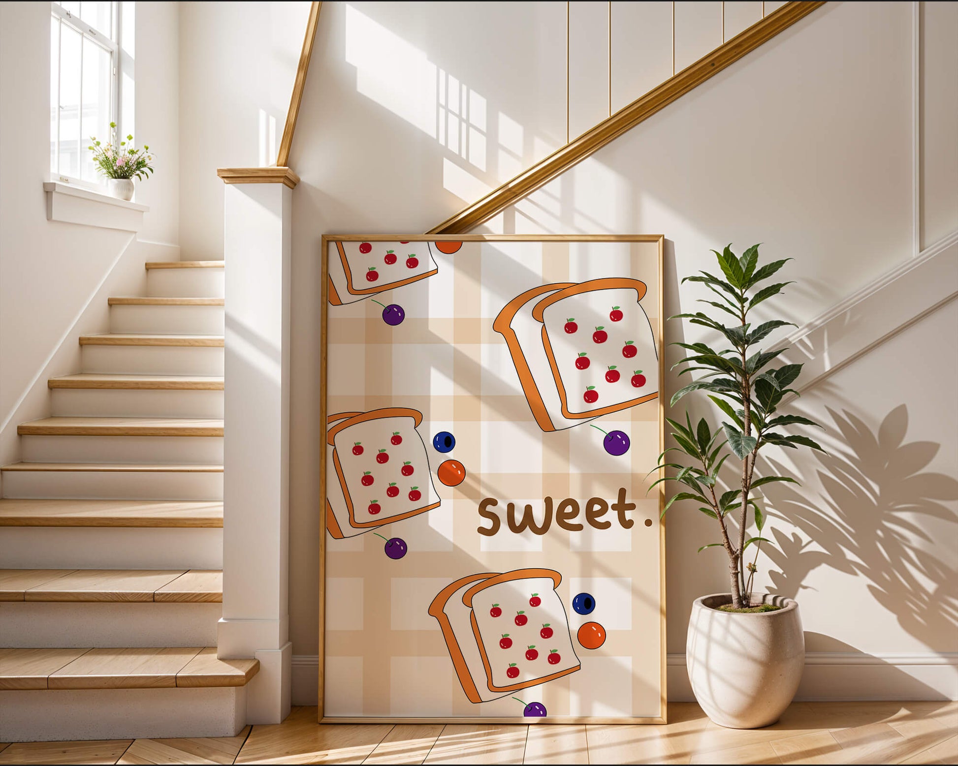 Playful toast pattern with fruit decor and text