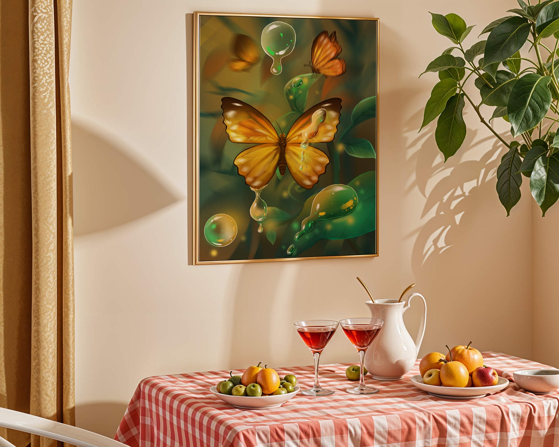 Butterflies Among Dewdrops in a Serene Forest Setting