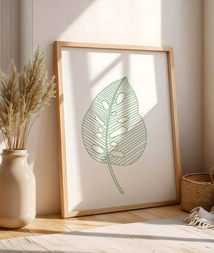 Detailed Green Leaf Line Drawing Art - Mi tienda