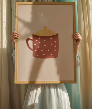 Decorative polka dot mug with yellow lid illustration
