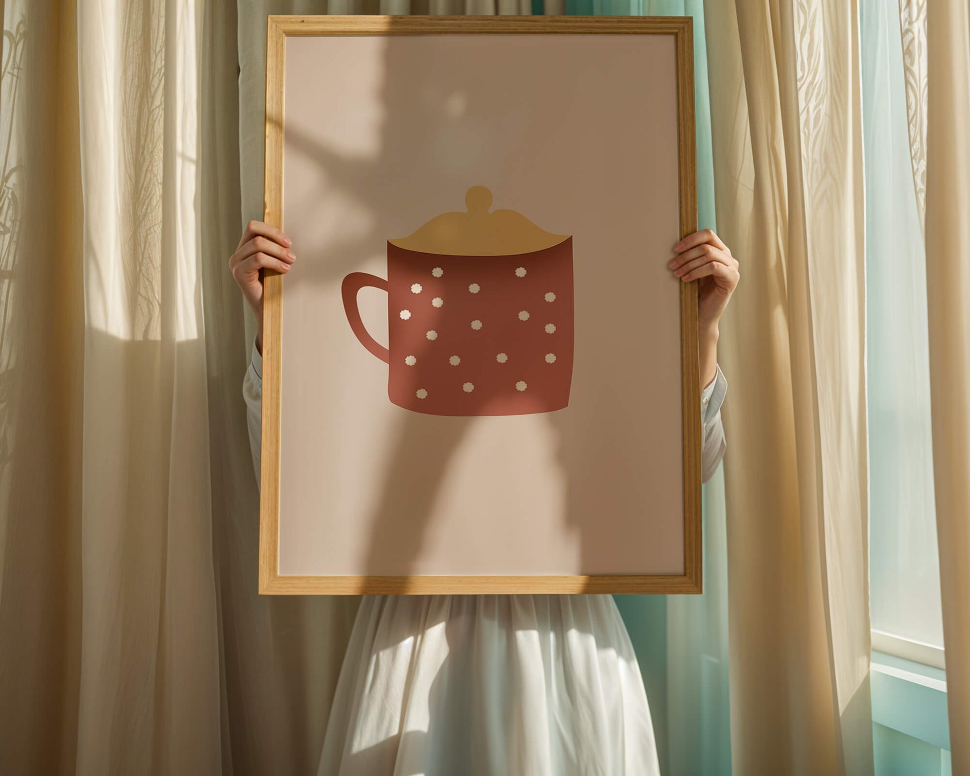 Decorative polka dot mug with yellow lid illustration
