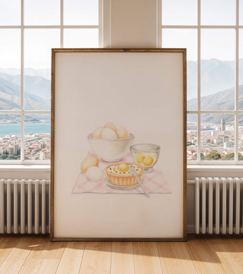 bowl of eggs and quiche on checkered cloth with fork in kitchen setting