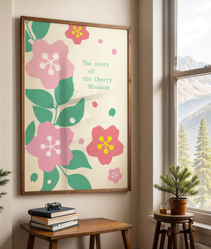 Florale Illustration mit Kirschblüten und grünen Blättern