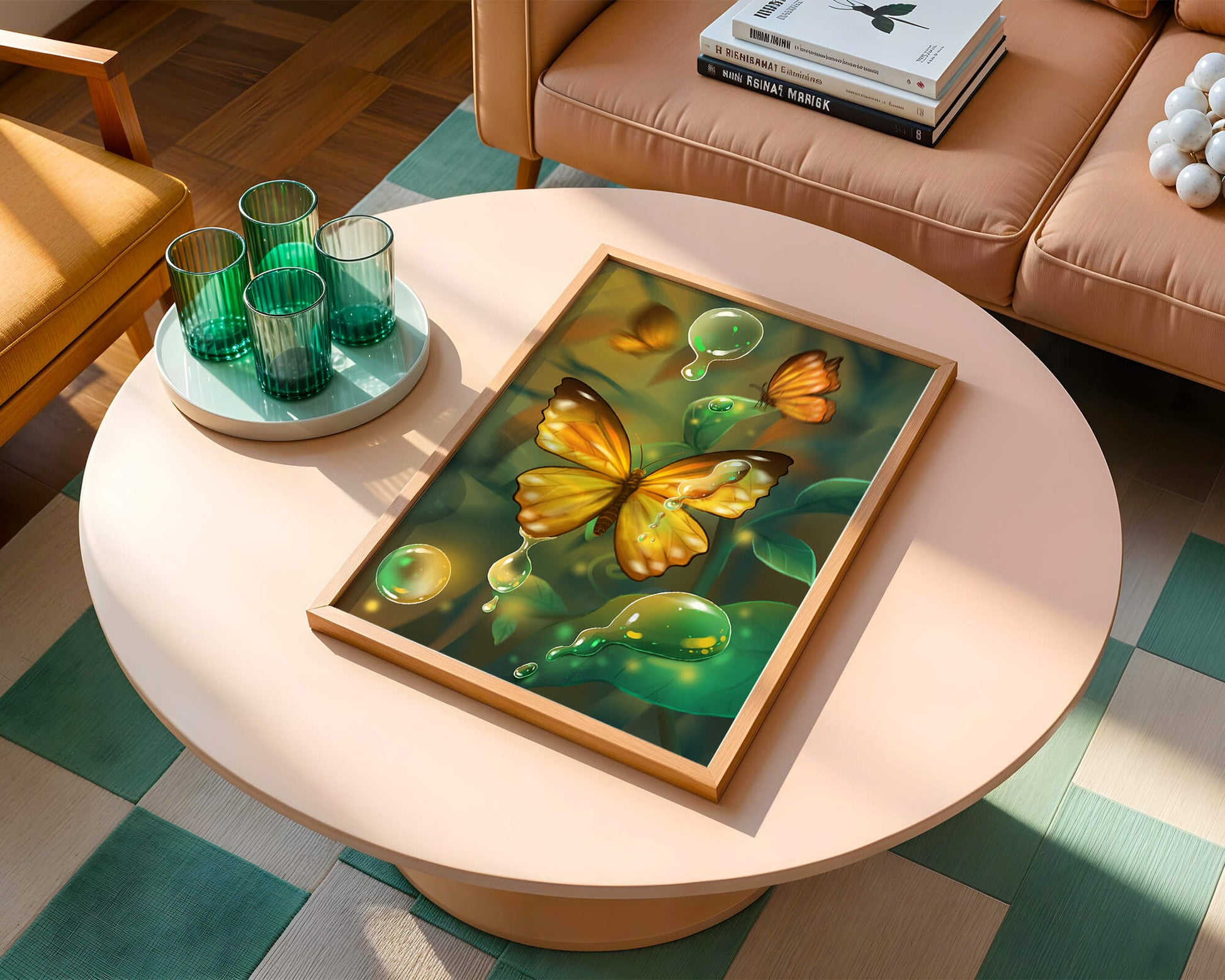 Butterflies Among Dewdrops in a Serene Forest Setting