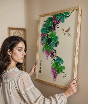 Watercolor grapevine and birds illustration with traditional art style