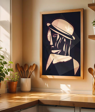 Stylized Portrait of a Woman in a Hat with Geometric Elements - Mi tienda