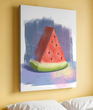 Ilustración en acuarela de una rodaja de sandía con fondo abstracto