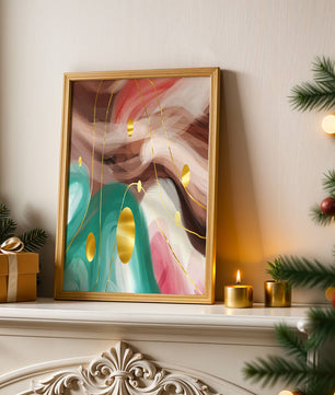 Diseño abstracto de remolinos coloridos con círculos dorados