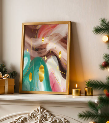 Abstract colorful swirl design with golden circles