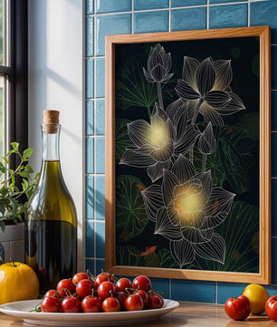 Beautiful lotus flowers with glow effect and koi fish - Mi tienda
