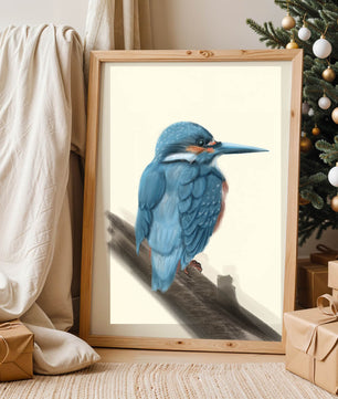 Illustration of a vibrant blue bird on a branch