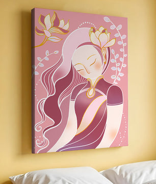 Elegant floral-themed female portrait with golden accents