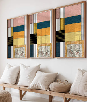 Geometric Abstract Art with Textured Blocks and Gold Accents - Mi tienda