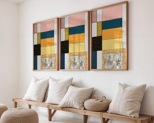 Geometric Abstract Art with Textured Blocks and Gold Accents - Mi tienda