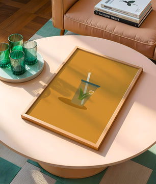 Illustration of a Drink with Botanical Element and Straw on Orange Background - Mi tienda
