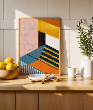Abstraktes geometrisches Design mit Marmor- und Goldtexturen
