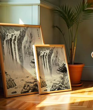 Serene Waterfall in Traditional Chinese Landscape Painting