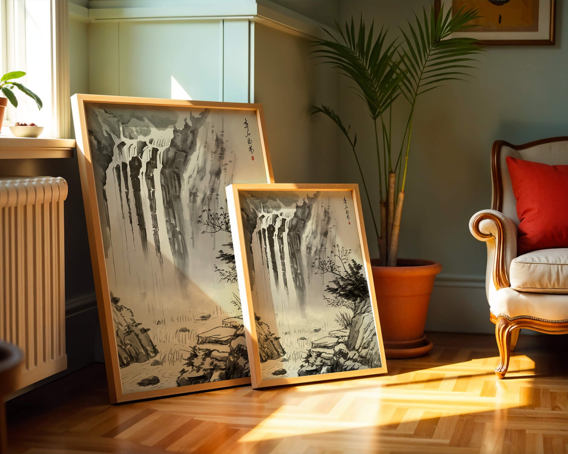 Cascada serena en la pintura de paisaje tradicional china