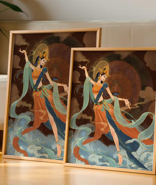Elegant depiction of an ethereal dancer in vibrant traditional attire