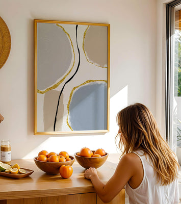 Abstract Painting with Gold Accents and Organic Shapes