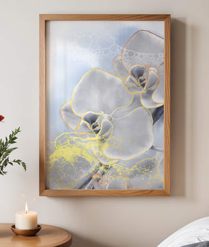 Delicate floral art with gold accents and abstract background
