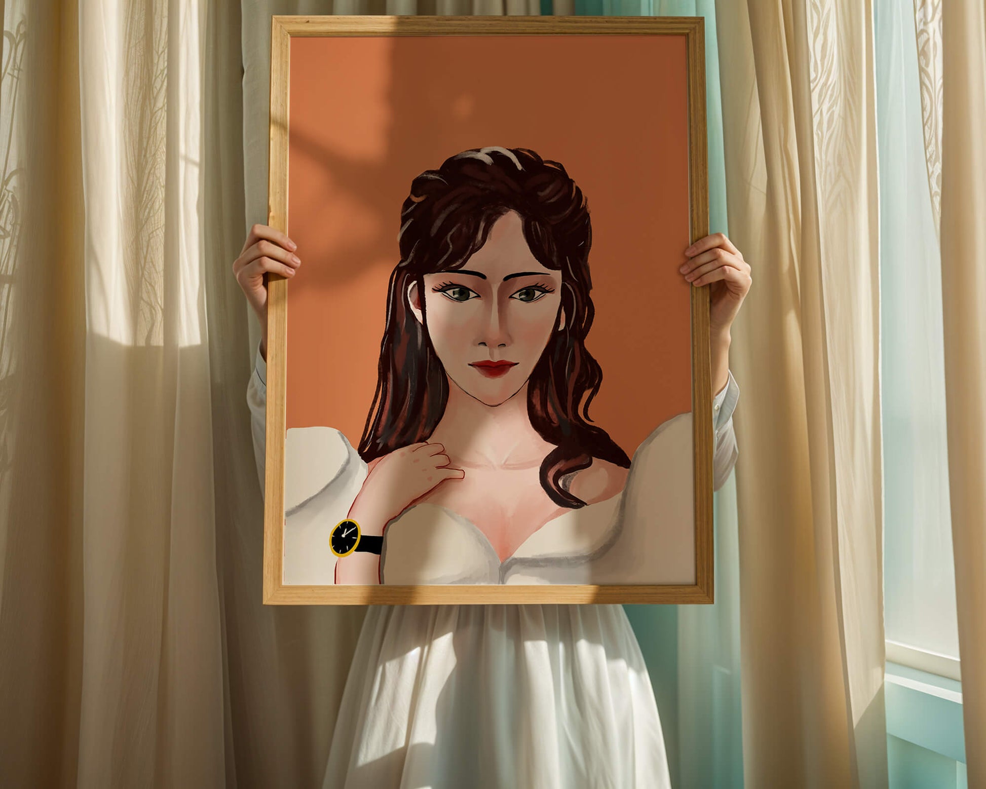 Portrait of a woman with elegant hairstyle and golden watch