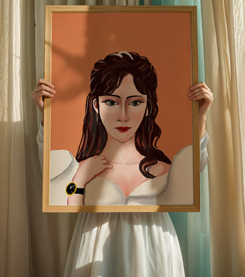 Portrait of a woman with elegant hairstyle and golden watch