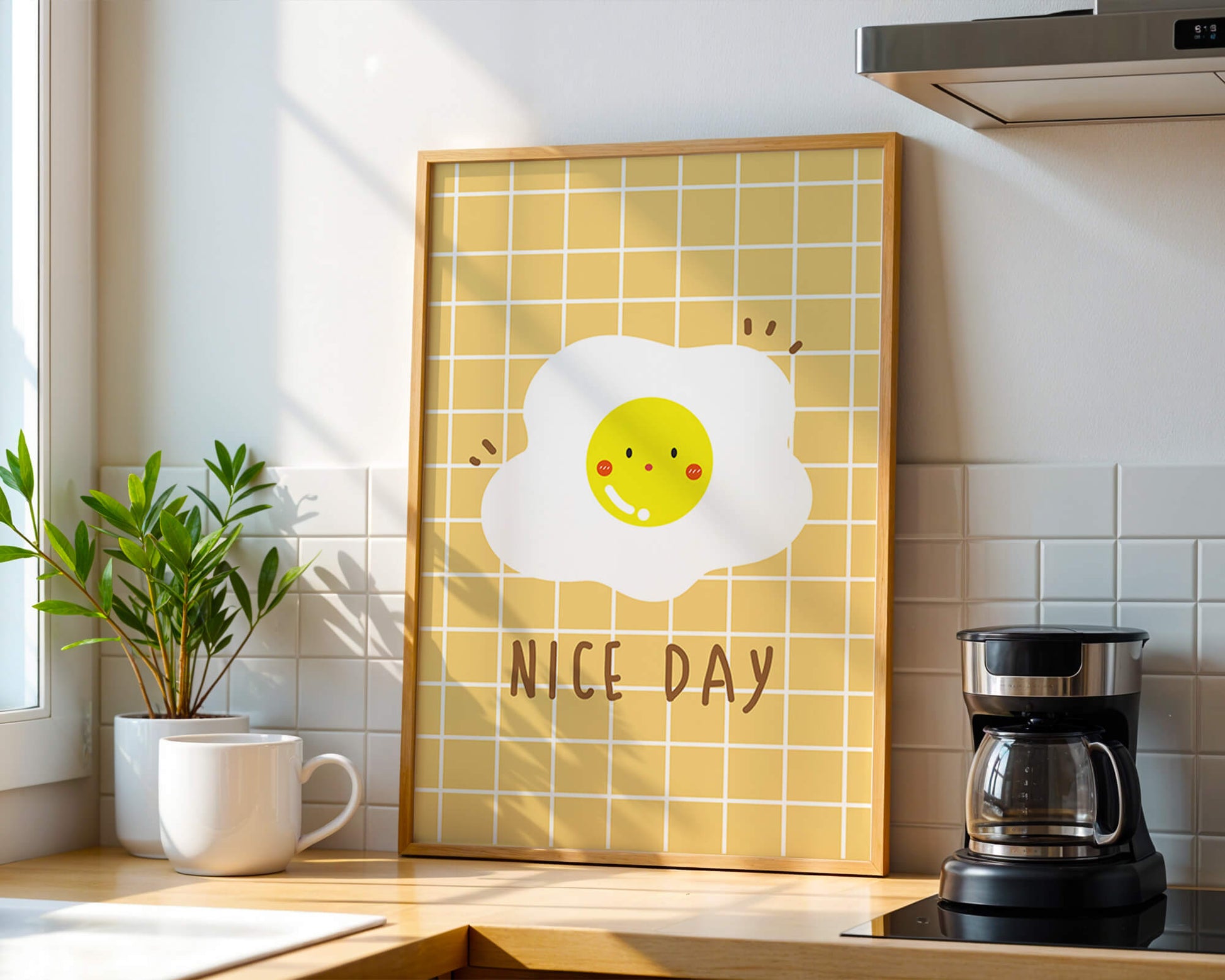 Cheerful egg illustration on yellow grid background