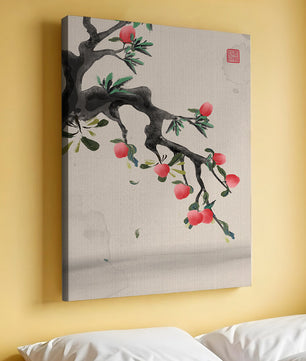 Asian ink painting featuring cherry blossoms on a textured background
