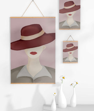 Stylish Woman in Vintage Hat with Minimalist Fashion Art