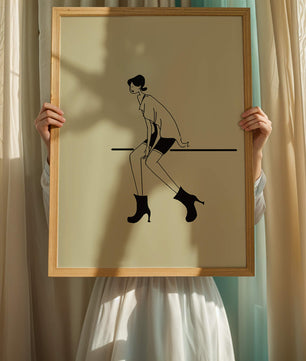 Schicke minimalistische Illustration einer sitzenden Frau in stylischen Stiefeln