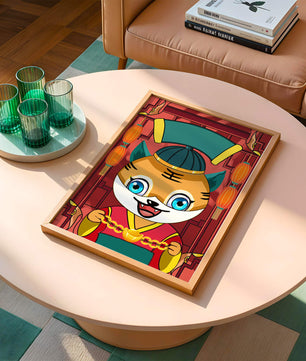 Tigre de dibujos animados colorido con linternas y elementos tradicionales