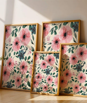 Patrón acuarela floral con flores rosas y hojas verdes