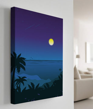 Serene Tropical Night Scene With Palm Trees and Moonlit Ocean - Mi tienda