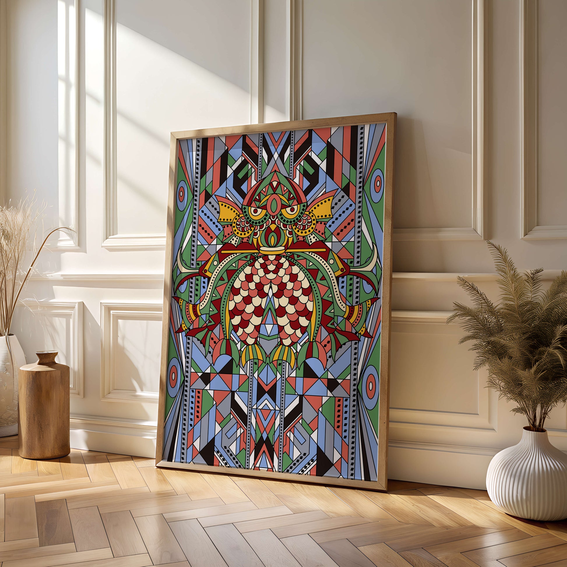 Colorful Geometric Pattern with Symmetrical Design and Abstract Motif