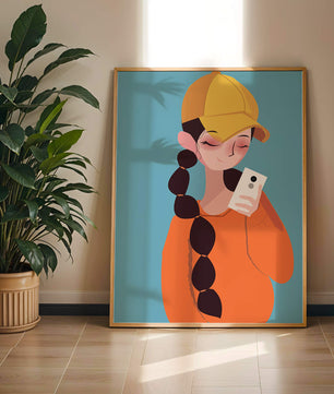 Colorful illustration of a girl with a smartphone